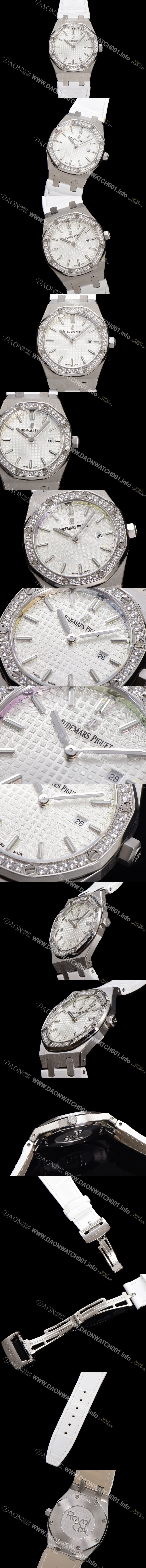 홍콩명품 [오데마피게] 여성용 로얄오크 67651ST.ZZ.D011CR.01 악어가죽줄 33mm 쿼츠 무브먼트 화이트 와플 다이얼 aud6517
