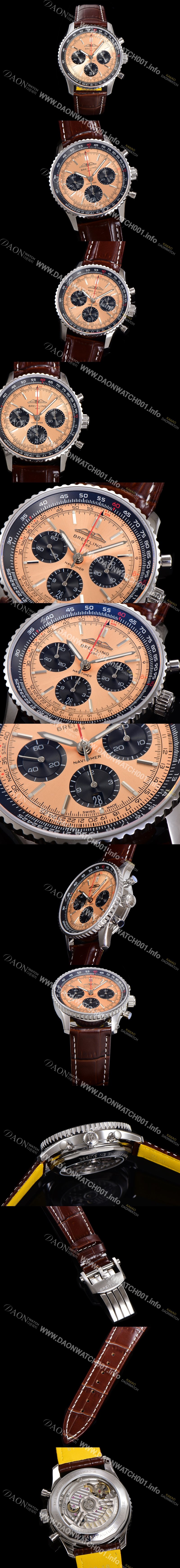 홍콩명품 [브라이틀링] 남성용 네비타이머 AB0138241K1P1 크로노그래프 ETA7750-2 타입 오토매틱 43mm 가죽줄 핑드골드 다이얼 bre5993