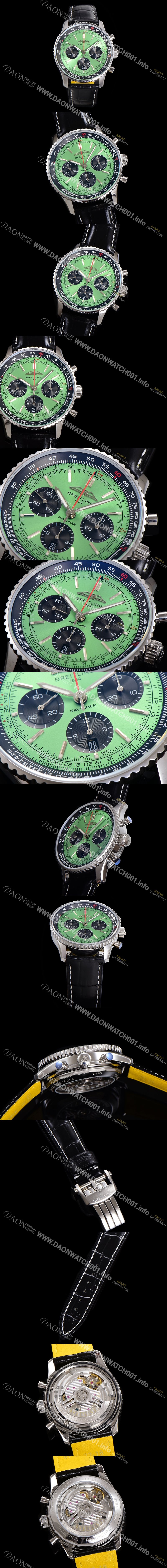 홍콩명품 [브라이틀링] 남성용 네비타이머 AB0137241L1P1 크로노그래프 ETA7750-2 타입 오토매틱 43mm 가죽줄 그린 다이얼 bre5997