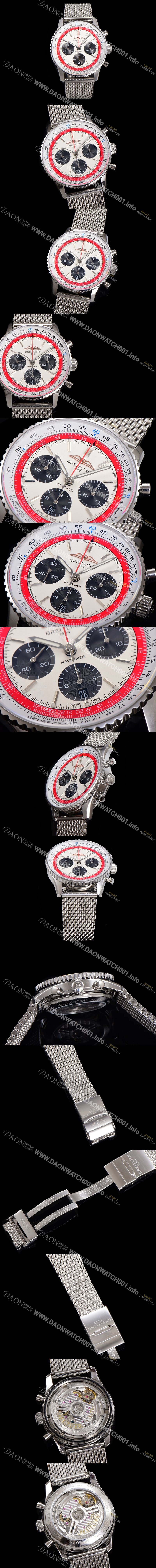 홍콩명품 [브라이틀링] 남성용 네비타이머 AB01383B1G1P1 크로노그래프 ETA7750-2 타입 오토매틱 43mm 화이트 다이얼 bre6001