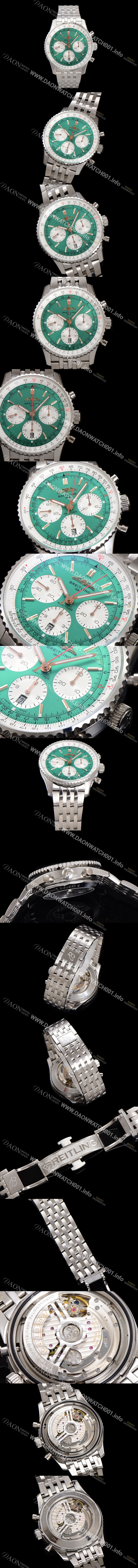 홍콩명품 [브라이틀링] 남성용 네비타이머 AB01388A1L1P1 크로노그래프 ETA7750-2 타입 오토매틱 43mm 메탈줄 그린 다이얼 bre6005