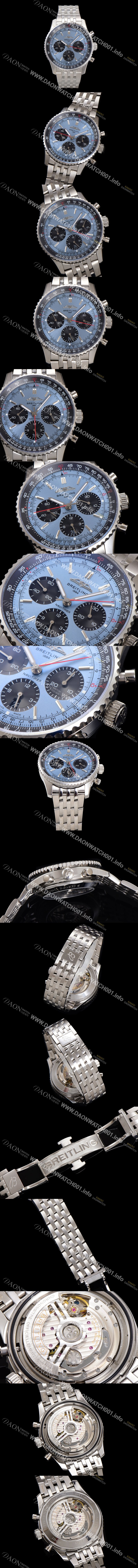 홍콩명품 [브라이틀링] 남성용 네비타이머 AB0138241C1A1 크로노그래프 ETA7750-2 타입 오토매틱 43mm 메탈줄 아이스 블루 다이얼 bre6009