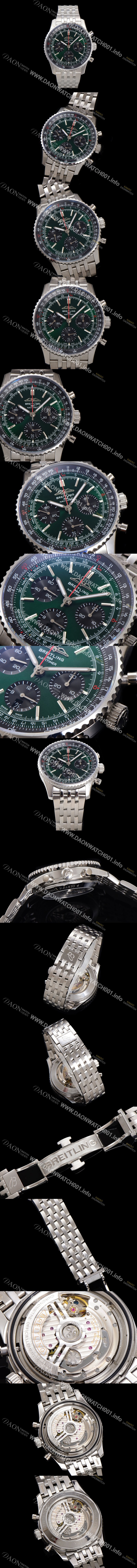 홍콩명품 [브라이틀링] 남성용 네비타이머 AB0137241L1A1 크로노그래프 ETA7750-2 타입 오토매틱 43mm 메탈줄 아이스 그린 다이얼 bre6010