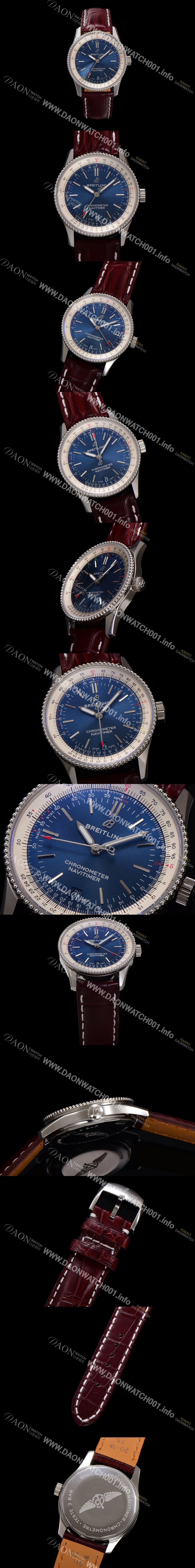 홍콩명품 [브라이틀링] 남성용 네비타이머 A17325211C1P2 크로노그래프 오토매틱 2824타입 38mm 가죽줄 블루 다이얼 bre6029