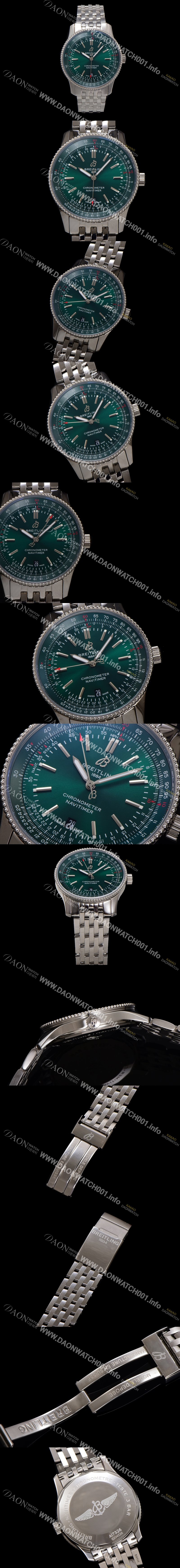 홍콩명품 [브라이틀링] 남성용 네비타이머 A17326361L1A1 크로노그래프 오토매틱 2824 타입 41mm 메탈줄 그린 다이얼 bre6033