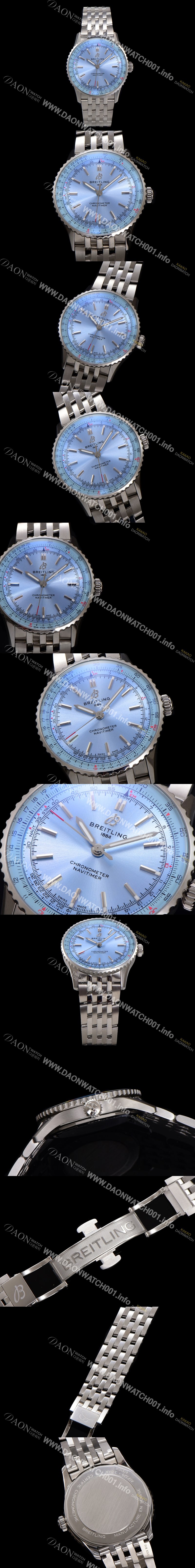 홍콩명품 [브라이틀링] 남성용 네비타이머 A17329171C1A1 크로노그래프 오토매틱 2824 타입 41mm 메탈줄 아이스 블루 다이얼 bre6037