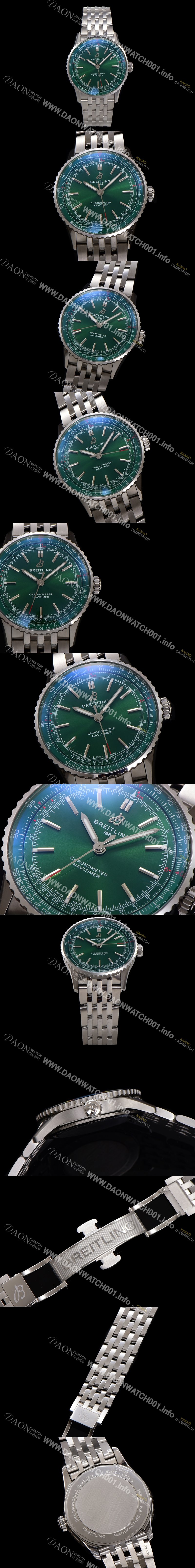 홍콩명품 [브라이틀링] 남성용 네비타이머 A17329371L1A1 크로노그래프 오토매틱 2824 타입 41mm 메탈줄 그린 다이얼 bre6038
