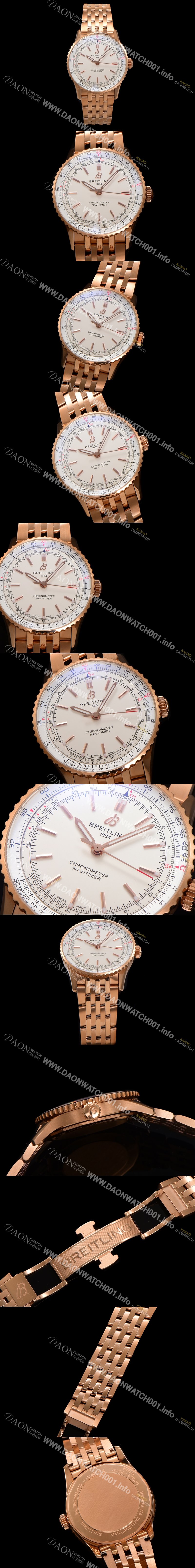 홍콩명품 [브라이틀링] 남성용 네비타이머 R17329F41G1R1 크로노그래프 18K 로즈골드 오토매틱 2824 타입 41mm 메탈줄 화이트 다이얼 bre6040