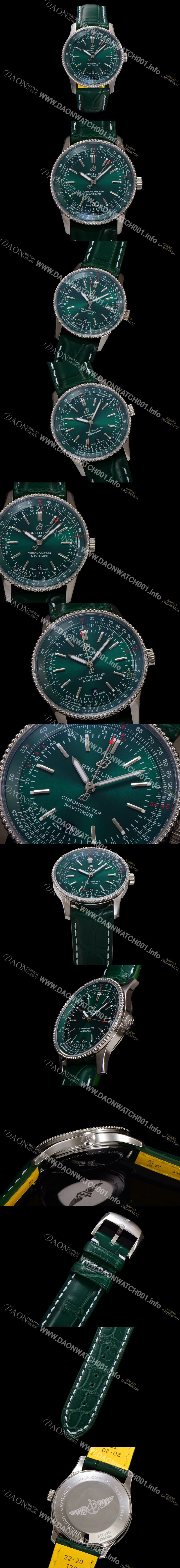 홍콩명품 [브라이틀링] 남성용 네비타이머 A17326361L1P2 크로노그래프 오토매틱 2824 타입 41mm 가죽줄 그린 다이얼 bre6042