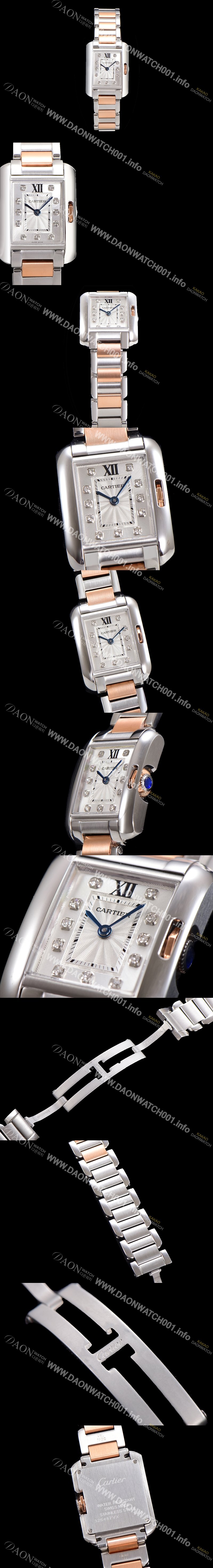 홍콩명품 [까르띠에] 남여공용 탱크 앙글레즈 미듐/라지 오토매틱/쿼츠 18K 로즈골드 36mm/30mm 메탈줄 물결 실버다이얼 car34019