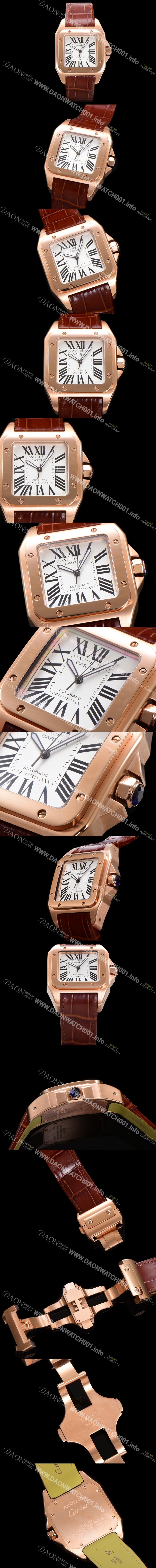 홍콩명품 [까르띠에] 산토스 100 XL 오토매틱 ETA2824-2 타입 18k 로즈골드 남성용 51mm 가죽줄 화이트다이얼 car69313