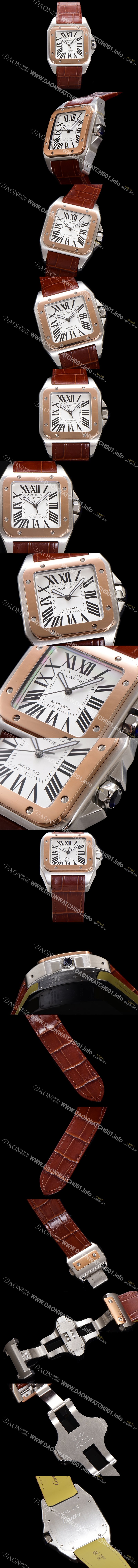 홍콩명품 [까르띠에] 산토스 100 XL W20072X7 오토매틱 ETA2824-2 타입 18k 로즈골드 남성용 51mm 가죽줄 화이트 다이얼 car69314