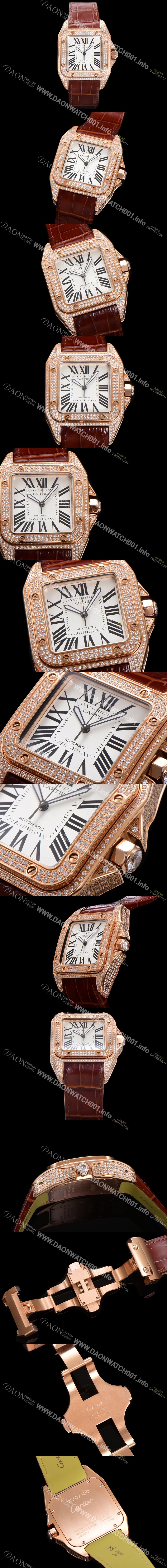 홍콩명품 [까르띠에] 산토스 100 XL 오토매틱 ETA2824-2 타입 18k 로즈골드 남성용 51mm 가죽줄 화이트 다이얼 car69315