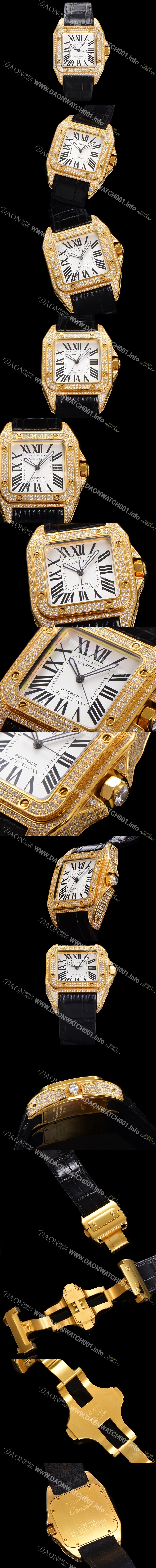 홍콩명품 [까르띠에] 산토스 100 오토매틱 ETA2824-2 타입 18k 옐루골드/보석시계 남성용 51mm 가죽줄 화이트 다이얼 car69316