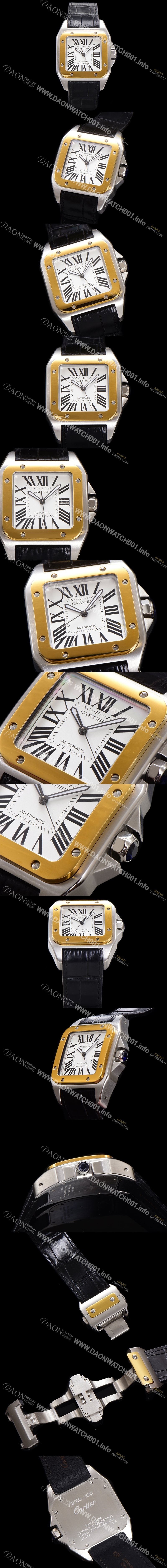 홍콩명품 [까르띠에] 산토스 100 W20072X7 오토매틱 ETA2824-2 타입 18k 옐루골드 베젤 남성용 51mm 가죽줄 화이트 다이얼 car69318