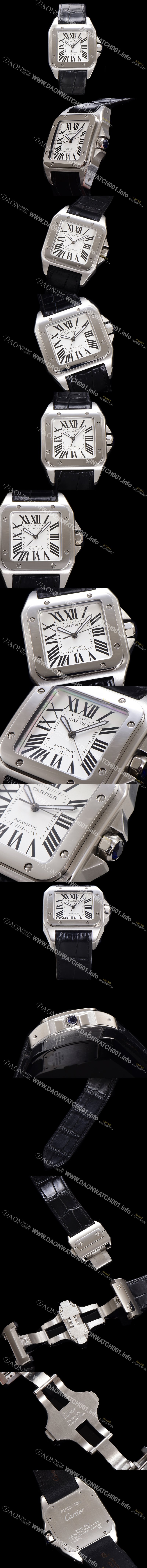 홍콩명품 [까르띠에] 산토스 100 W20073X8 오토매틱 ETA2824-2 타입 남성용 51mm 가죽줄 화이트 다이얼 car69319