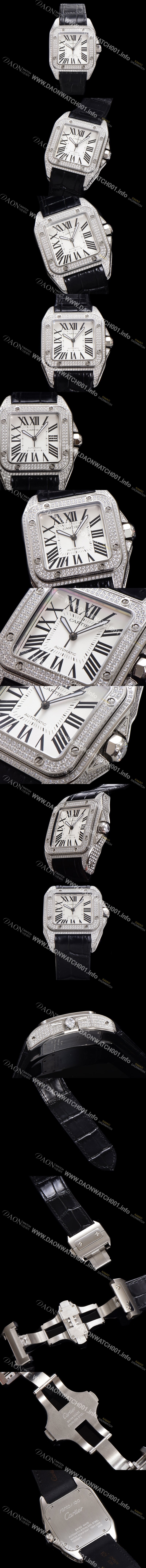 홍콩명품 [까르띠에] 산토스 100 오토매틱 ETA2824-2 타입 보석시계 남성용 51mm 가죽줄 화이트 다이얼 car69320