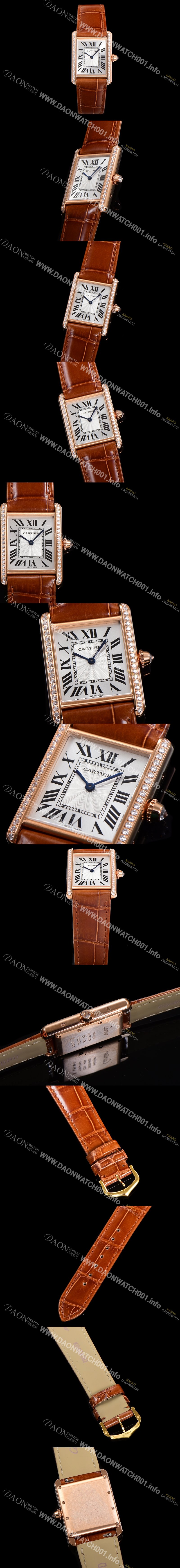 홍콩명품 [까르띠에] 여성용 신상 탱크 WJTA0038 큐빅베젤 실버 다이얼 33.7mm 로즈골드 악어가죽 쿼츠 무브먼트 car69357