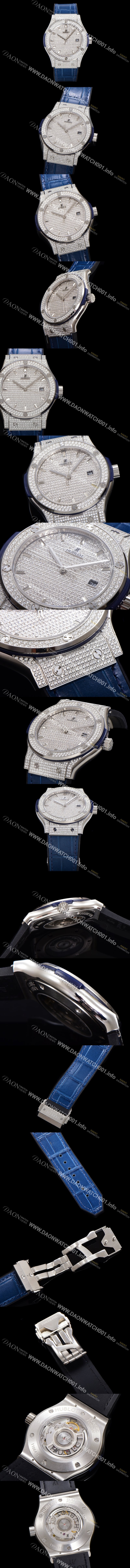 홍콩명품 [휴블렛] 남성용 클래식 퓨전 565.NX.9010.LR.1704 다이아몬드 셋팅 큐빅/보석 다이얼 42미리 오토매틱 2892 타입 가죽/우레탄 믹스밴드 hub2125