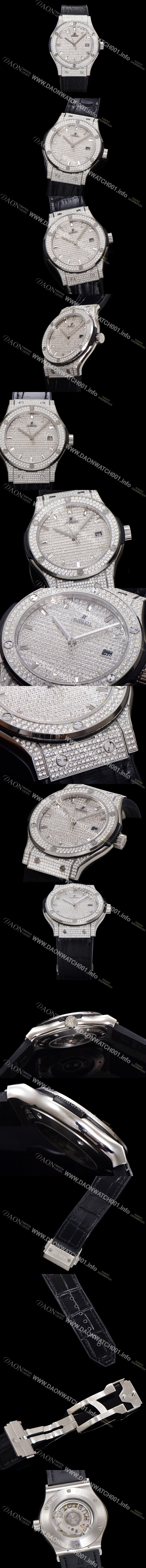 홍콩명품 [휴블렛] 남성용 클래식 퓨전 565.NX.9010.LR.1704 다이아몬드 셋팅 큐빅/보석 다이얼 42미리 오토매틱 2892 타입 가죽/우레탄 믹스밴드 hub2126