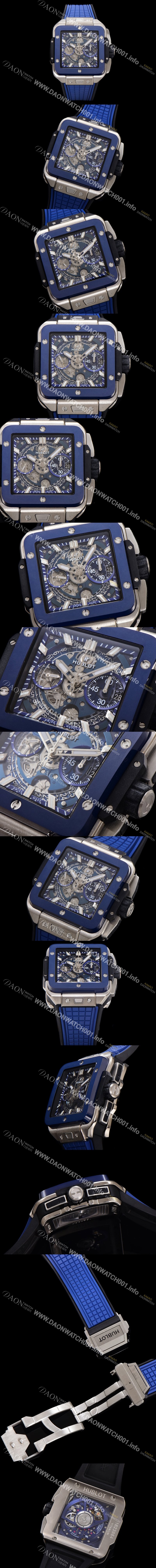 홍콩명품 [휴블렛] 남성용 스퀘어 뱅 유니코 821.NL.5170.RX 스켈레톤 다이얼 티타늄 에디션 42미리 오토매틱 무브먼트 우레탄 러버밴드 hub2130