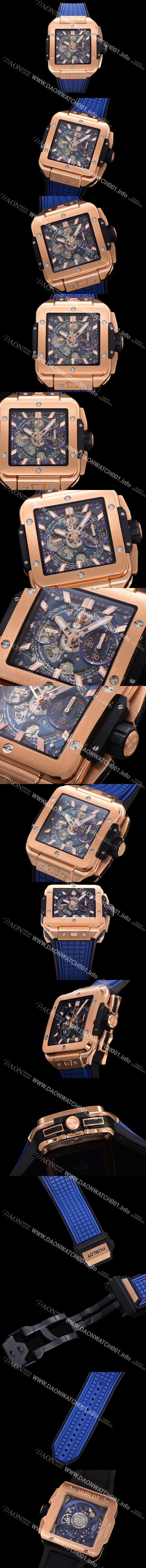 홍콩명품 [휴블렛] 남성용 스퀘어 뱅 유니코 821.OX.5180.RX 스켈레톤 다이얼 티타늄 에디션 18K 로즈골드 42미리 오토매틱 무브먼트 우레탄 러버밴드 hub2132