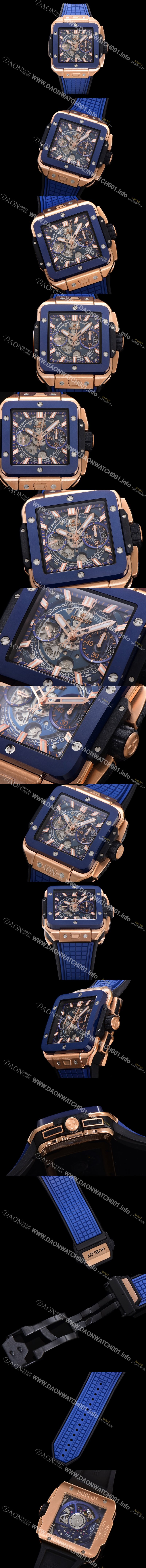 홍콩명품 [휴블렛] 남성용 스퀘어 뱅 유니코 821.OL.5180.RX 스켈레톤 다이얼 티타늄 에디션 18K 로즈골드 42미리 오토매틱 무브먼트 우레탄 러버밴드 hub2133