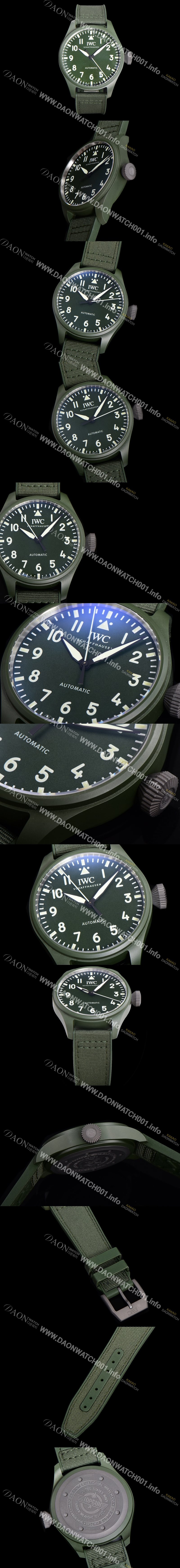 홍콩명품 [아이더블유씨] 남성용 파일럿 IW329802 오토매틱 43.8mm 세라믹 재질 나토천/러버 믹스 그린 다이얼 iwc29052
