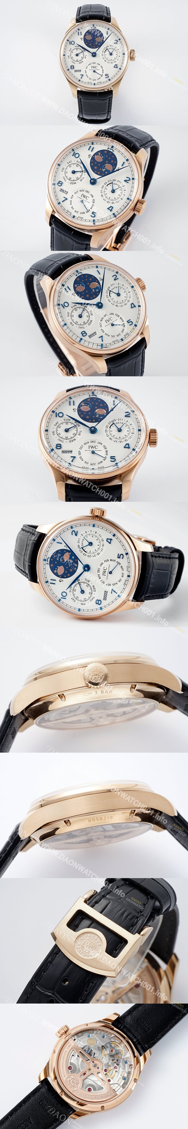 홍콩명품 [아이더블유씨] 남성용 포루투기즈 IW503405 퍼페추얼 캘린더 더블 문 플래티넘 44mm 18k 로즈골드 오토매틱 무브먼트 화이트 다이얼 iwc4110