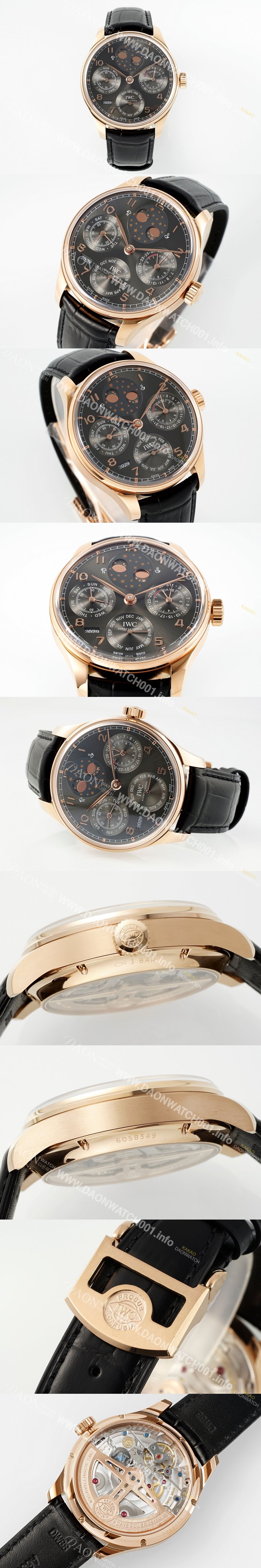 홍콩명품 [아이더블유씨] 남성용 포루투기즈 IW503404 퍼페추얼 캘린더 더블 문 44mm 18k 로즈골드 오토매틱 무브먼트 그레이 다이얼 iwc4111