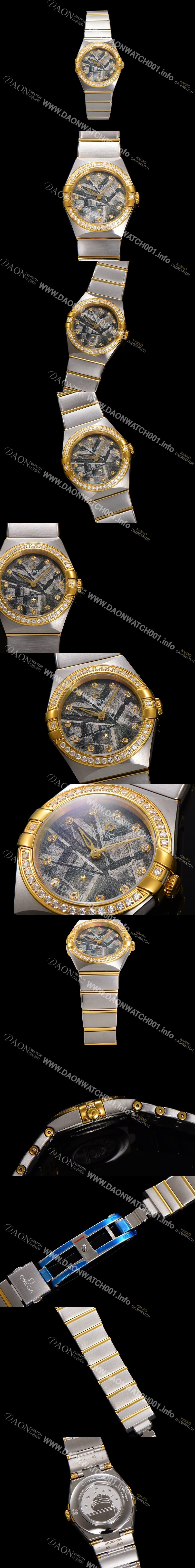 홍콩명품 [오메가] 여성용 컨스틀레이션 131.25.28.60.99.002 옐로우골드 다이아몬드 세팅 베젤 28mm 쿼츠 무브먼트 메테오라이트 다이얼 omg0148