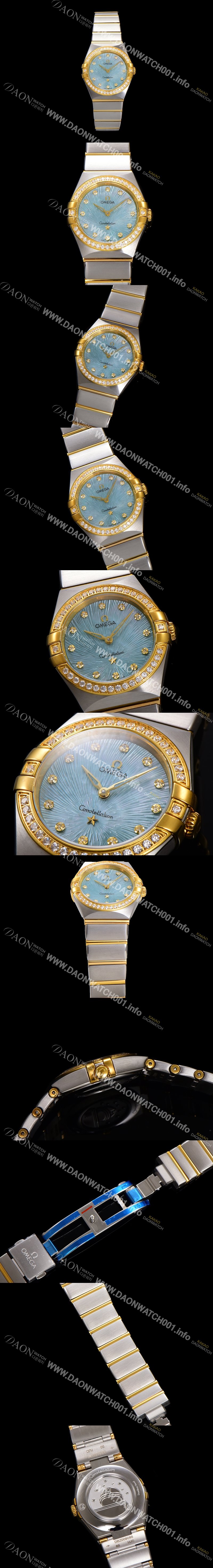 홍콩명품 [오메가] 여성용 컨스틀레이션 131.25.28.60.60.001 옐로우골드 다이아몬드 세팅 베젤 28mm 쿼츠 무브먼트 그린 다이얼 omg0149