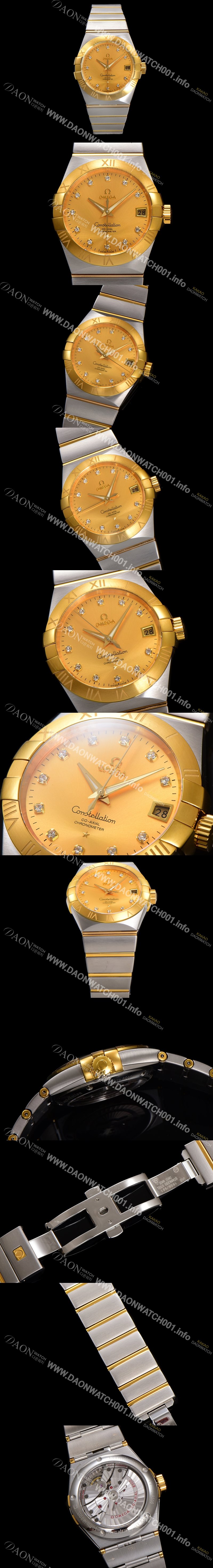 홍콩명품 [오메가] 남성용 컨스틀레이션 123.20.38.21.58.001 18k 옐로우골드 38mm 오토매틱 8500타입 샴페인 다이얼 omg0159