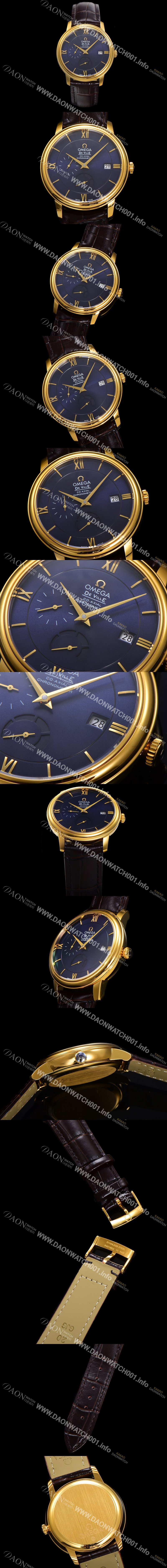 홍콩명품 [오메가] 남성용 드빌 424.53.40.21.03.001 프레스티지 코-액시얼 39.5mm  18K 옐로우골드 오토매틱 Cal.2627 타입 블루 다이얼 omg0177