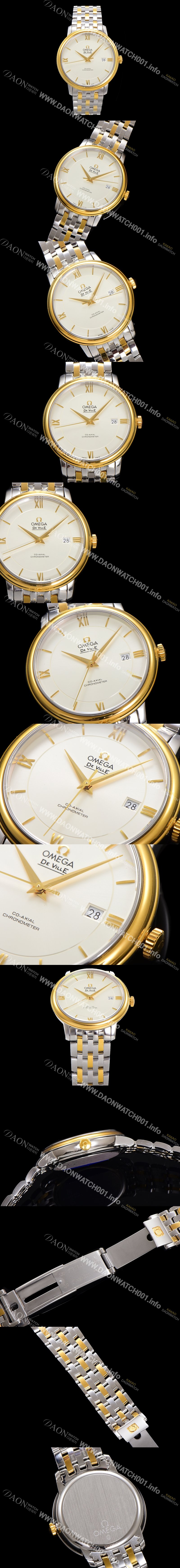 홍콩명품 [오메가] 남성용 드빌 프레스티지 424.20.37.20.02.001 오토매틱 Cal.8800타입 39.5mm 18K 옐로우골드 메탈줄 화이트 다이얼 omg20201