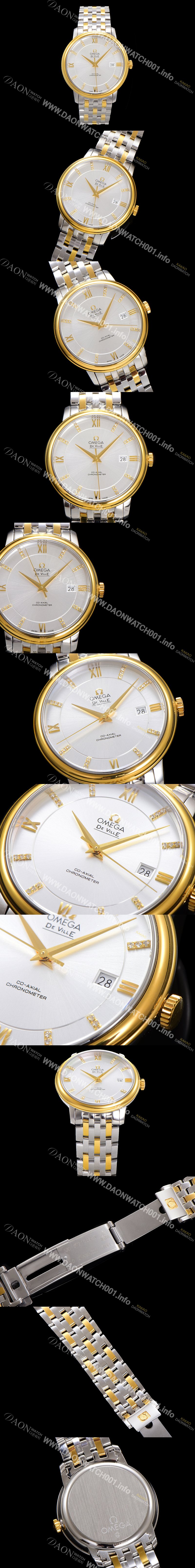 홍콩명품 [오메가] 남성용 드빌 프레스티지 424.20.37.20.58.001 오토매틱 Cal.8800타입 39.5mm 18K 옐로우골드 메탈줄 화이트 다이얼 omg20202