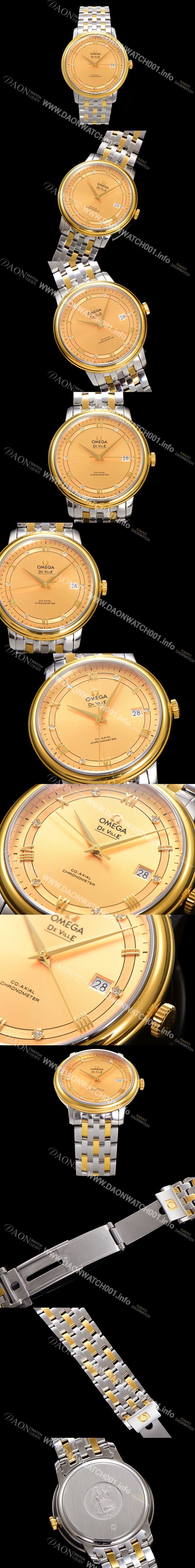 홍콩명품 [오메가] 남성용 드빌 프레스티지 424.20.40.20.58.001 오토매틱 Cal.8800타입 39.5mm 18K 옐로우골드 메탈줄 골드 다이얼 omg20203