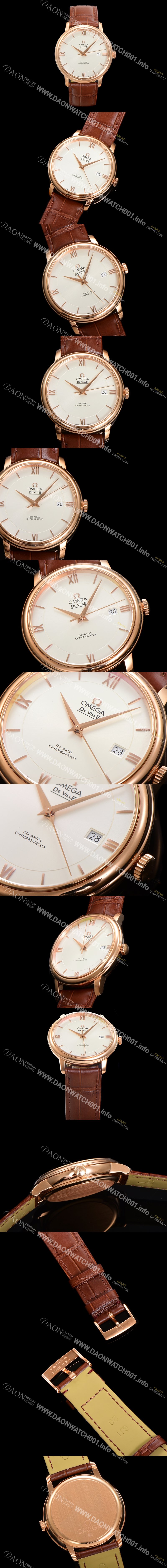 홍콩명품 [오메가] 남성용 드빌 프레스티지 424.53.40.20.02.001 오토매틱 Cal.2500타입 39.5mm 18K 로즈골드 가죽줄 화이트 다이얼 omg20205