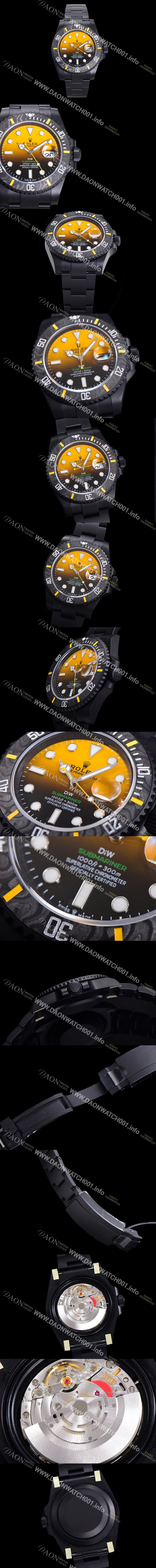 홍콩명품 [로렉스] 남성용 904L스틸!! 서브마리너 40mm 카본베젤 오토매틱 Cal.3135 옐로우 블랙 콜라보 다이얼 rol49211