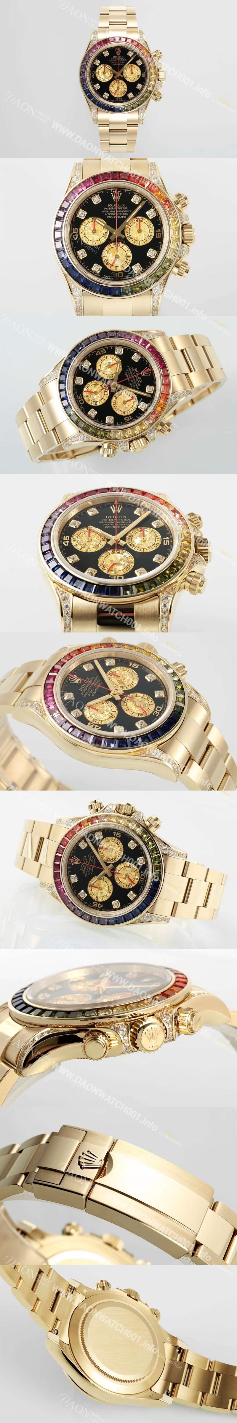 홍콩명품 [로렉스] 남성용 데이토나 레인보우 116598 RBOW 크로노그래프 18K 옐로우골드 40mm 오토매틱 Cal.4130타입 블랙 다이얼 rol5432