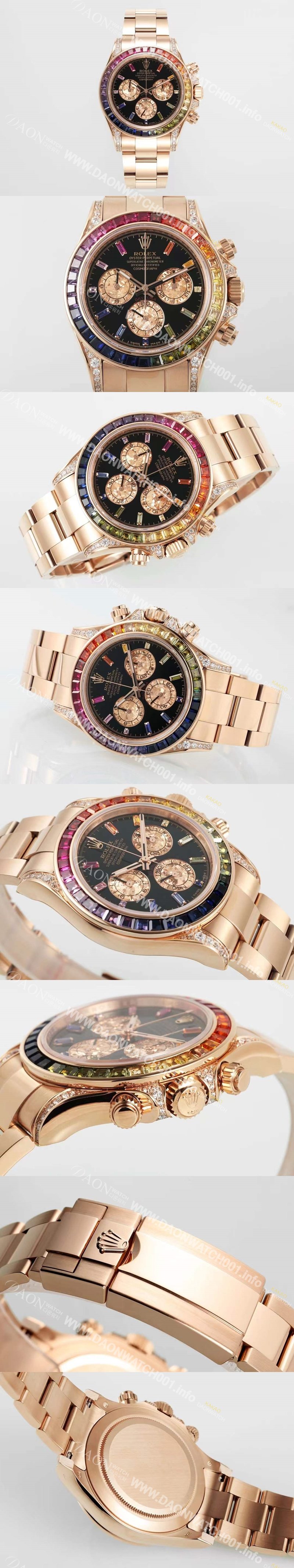 홍콩명품 [로렉스] 남성용 데이토나 레인보우 116598 RBOW 크로노그래프 18k 로즈골드 40mm 오토매틱 Cal.4130타입 블랙 다이얼 rol5433