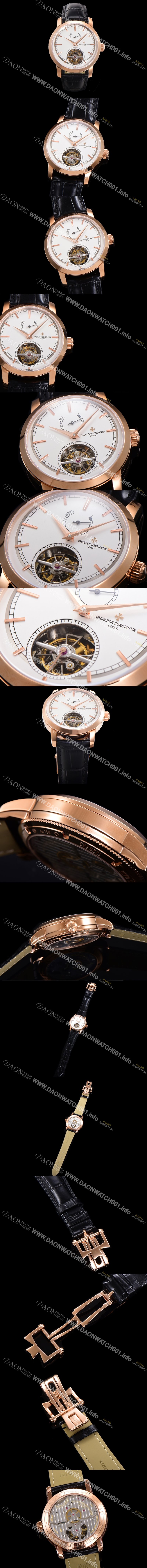 홍콩명품 [바쉐런콘스탄틴] 남성용 트레디셔널 투어빌론 자동형  18K 로즈골드 42mm 가죽줄 화이트다이얼 vac64750